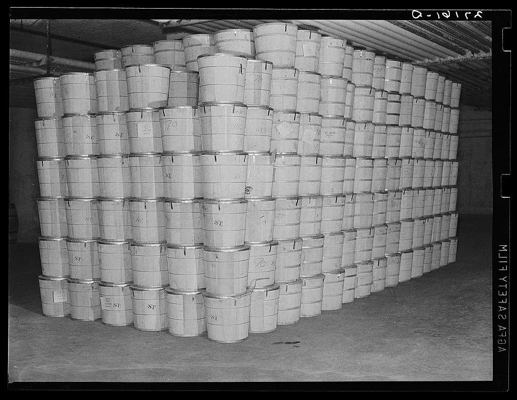 Cold storage warehouse. Jersey City, New Jersey. Butter stored in "freezer room"