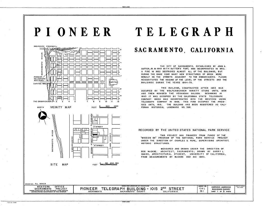 Pioneer Telegraph Building, 1015 Second Street, Sacramento, Sacramento County, CA