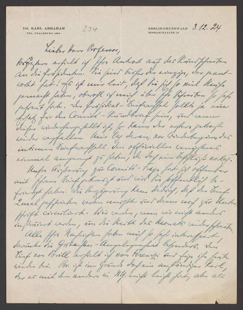 Sigmund Freud Papers General Correspondence, 18711996; Abraham, Karl