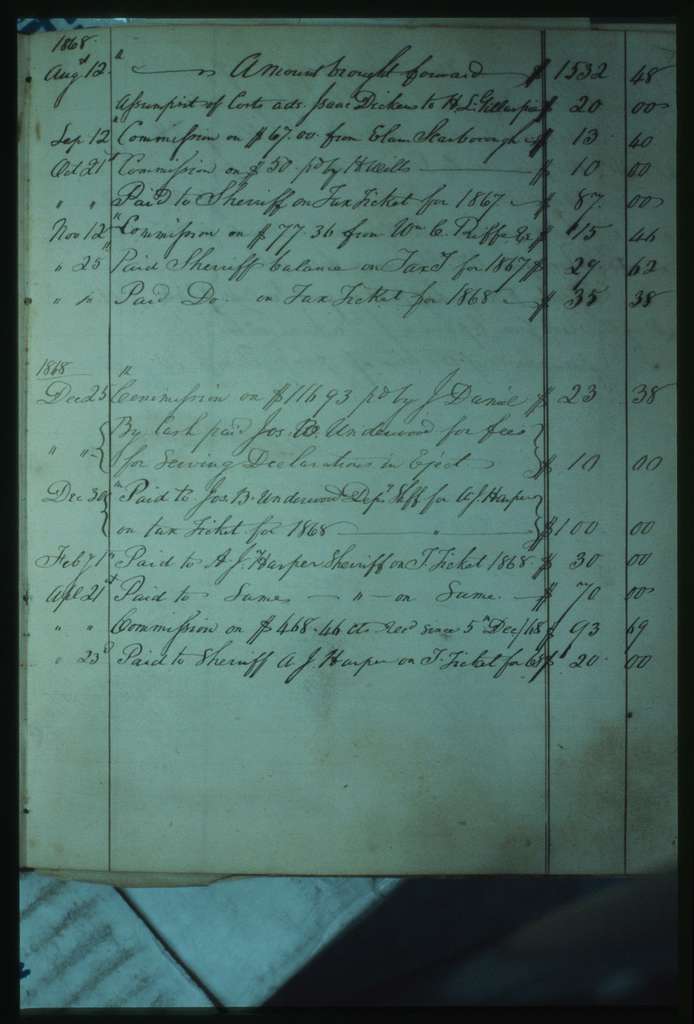 Alfred Beckley's Private Memorandum Book, 1856-1865, including "Statements of Agency for the Mssrs Francis and John A Granger"