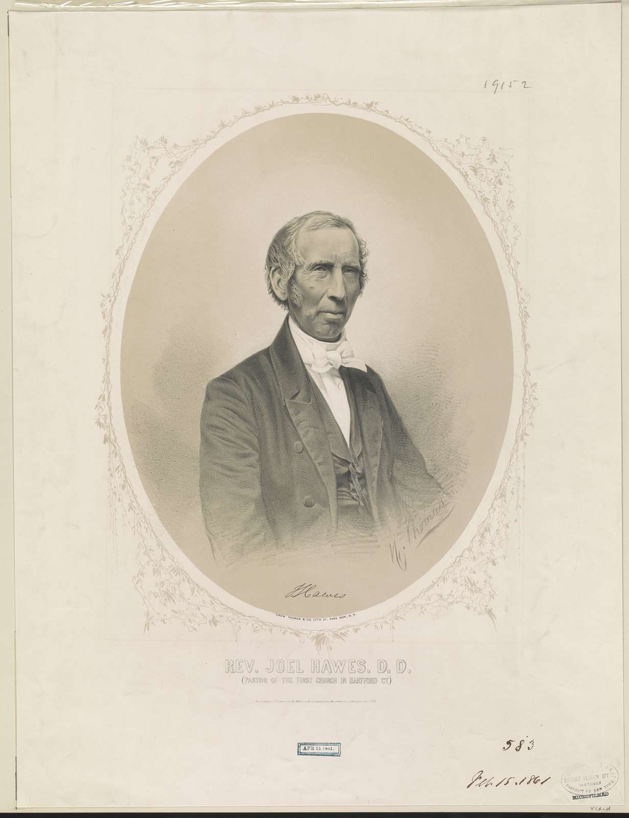 Rev. Joel Hawes, D.D. Pastor of the First Church in Hartford Ct.