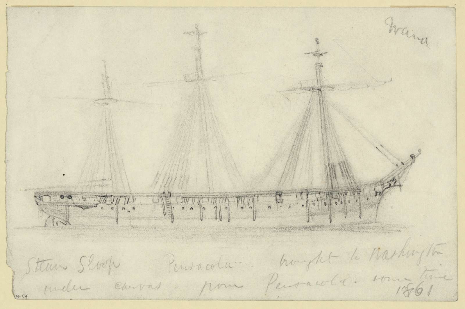 Steam Sloop Pensacola brought to Washington under canvas from Pensacola, some time 1861