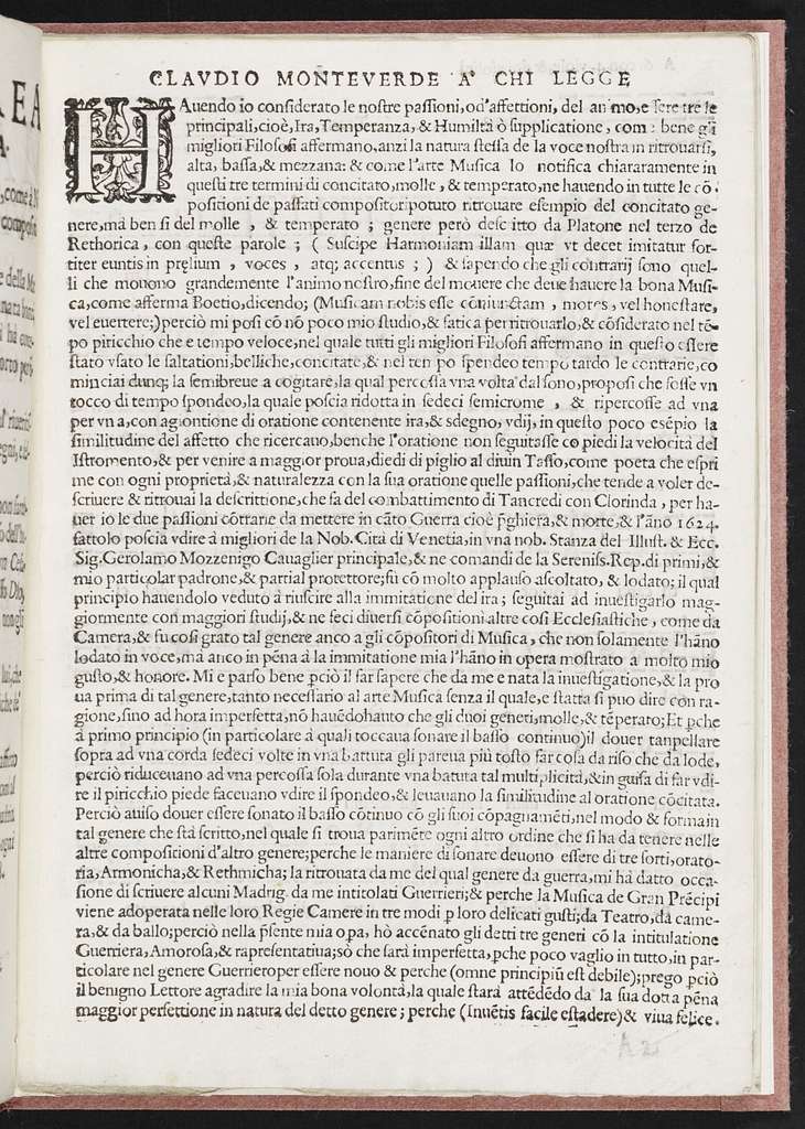 Madrigali gverrieri, et amorosi con alcuni opuscoli in genere rappresentatiuo, che saranno per breui episodij frà i canti senza gesto, libro ottavo