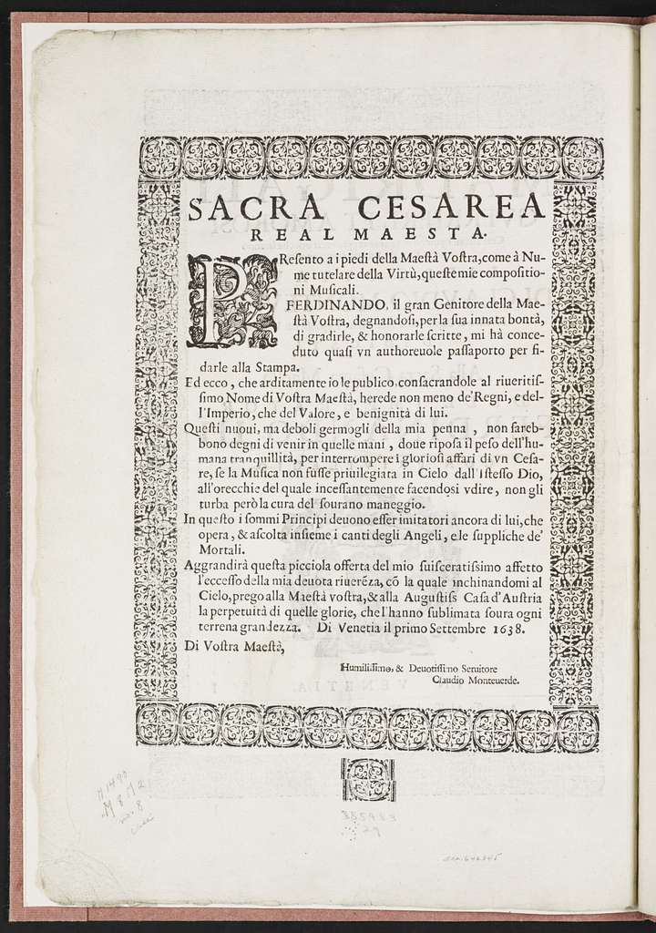 Madrigali gverrieri, et amorosi con alcuni opuscoli in genere rappresentatiuo, che saranno per breui episodij frà i canti senza gesto, libro ottavo