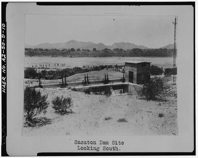 San Carlos Irrigation Project, Sacaton Dam & Bridge, Gila River, T4S R6E S12/13, Coolidge, Pinal